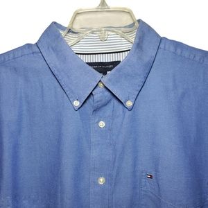 TOMMY HILFIGER Blue Button Down Short Sleeve Size XL